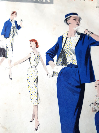 1950s CLASSY Slim Dress, Jacket and Skirt Pattern BUTTERICK 7581 Willowy Slim Sheath Dress, Box Jacket and Slim Skirt Bust 34 Vintage Sewing Pattern
