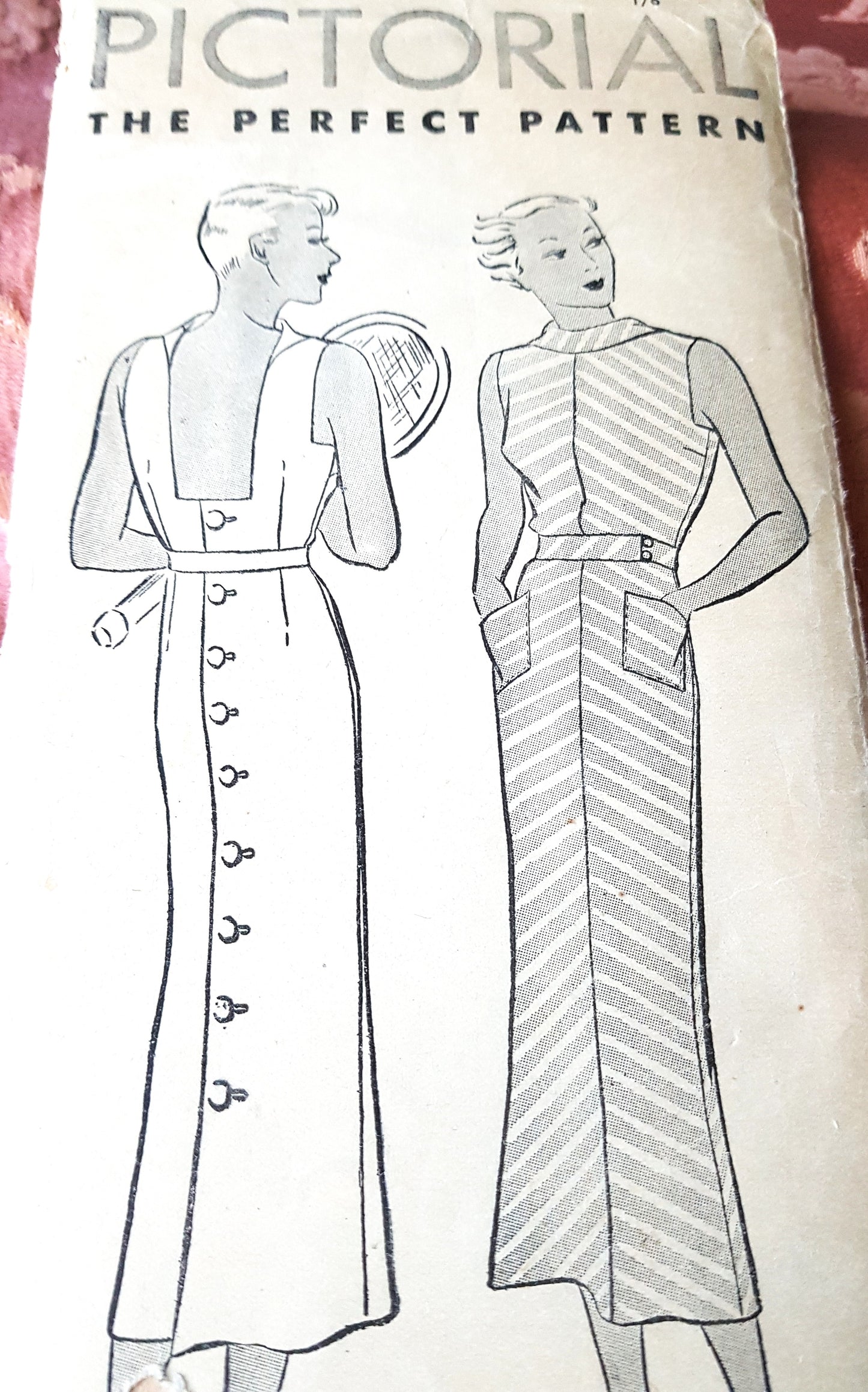 Late 1920s STUNNING Button Back Dress Pattern PICTORIAL 7639 Art Deco Slim Dress,Low Sun Back, Bust 34 Vintage Sewing Pattern FF