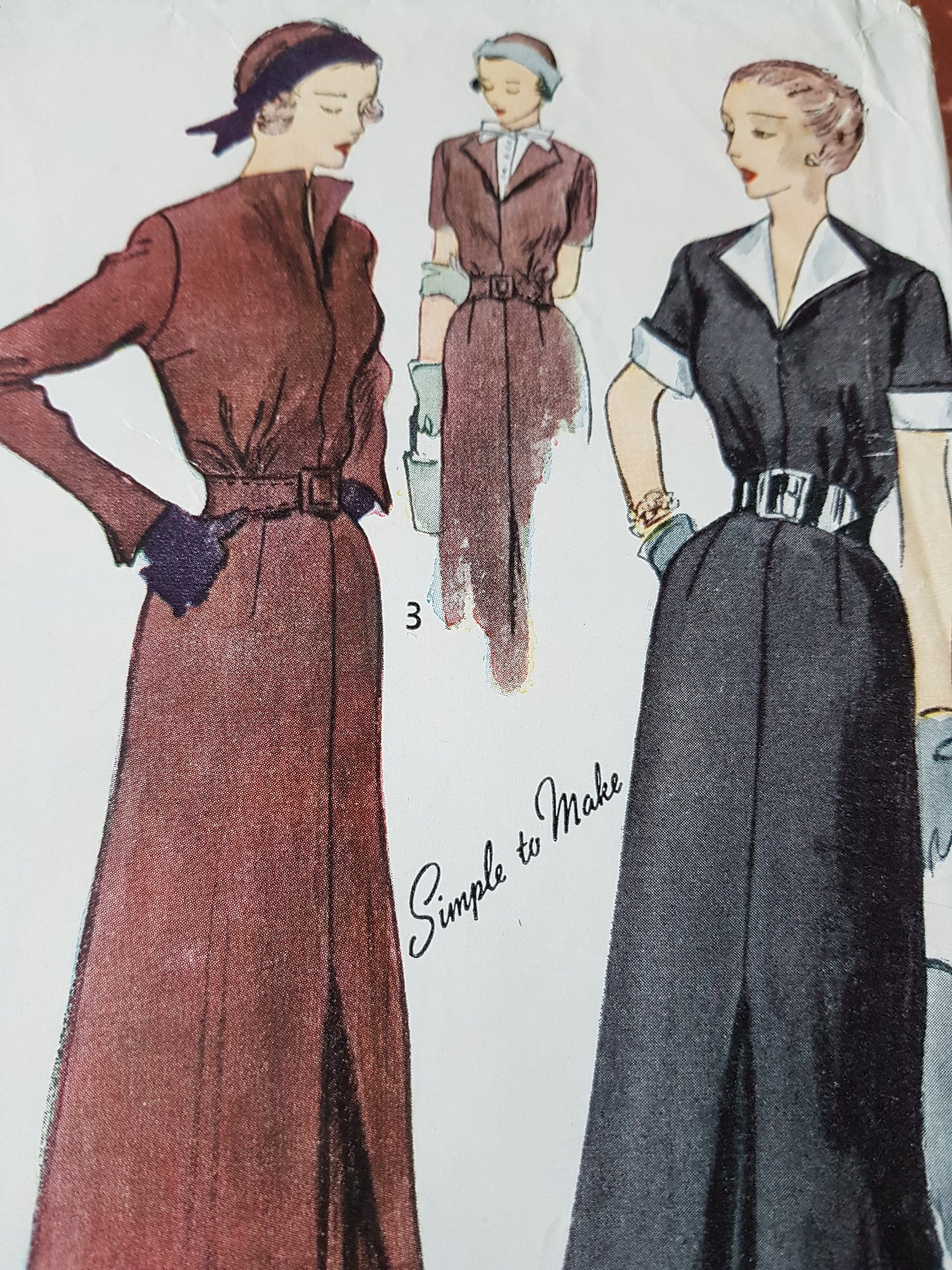 Late 1940s CHIC Dress Pattern SIMPLICITY 2957 Couturier Details, Detachable Collar,Cuffs and Dickey, Bust 34 Vintage Sewing Pattern FF
