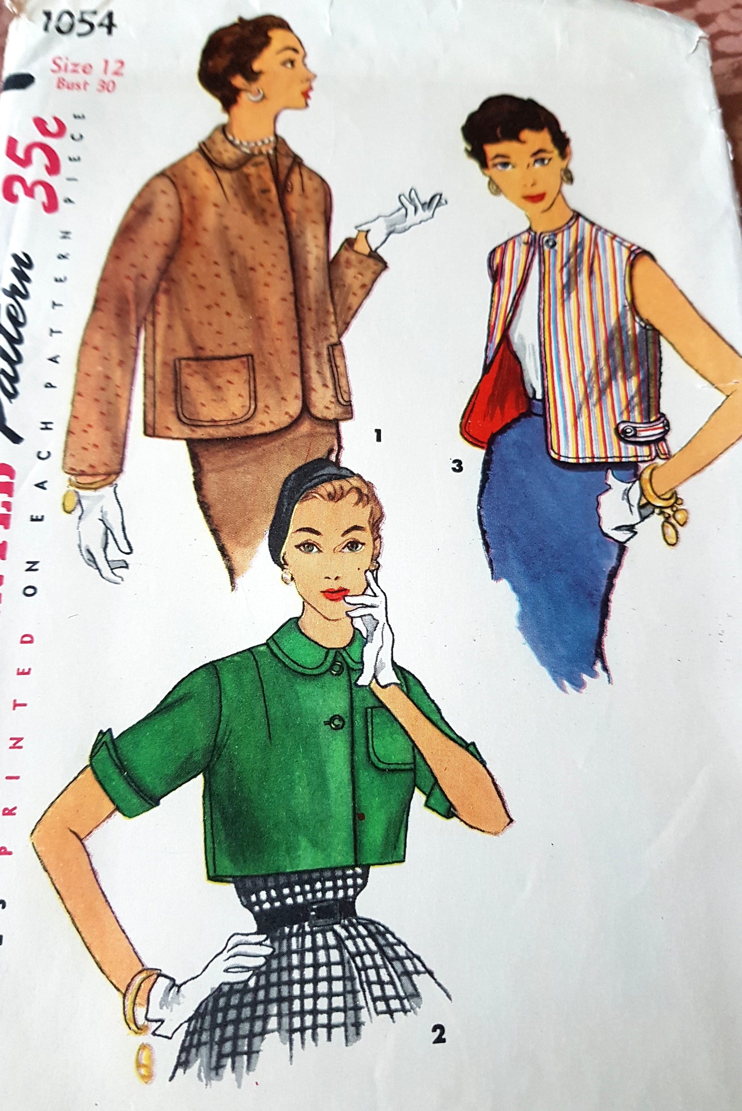 1950s WONDERFUL Set of Jackets Pattern SIMPLICITY 1054 Three Fabulous Styles, Bust 30 Vintage Sewing Pattern