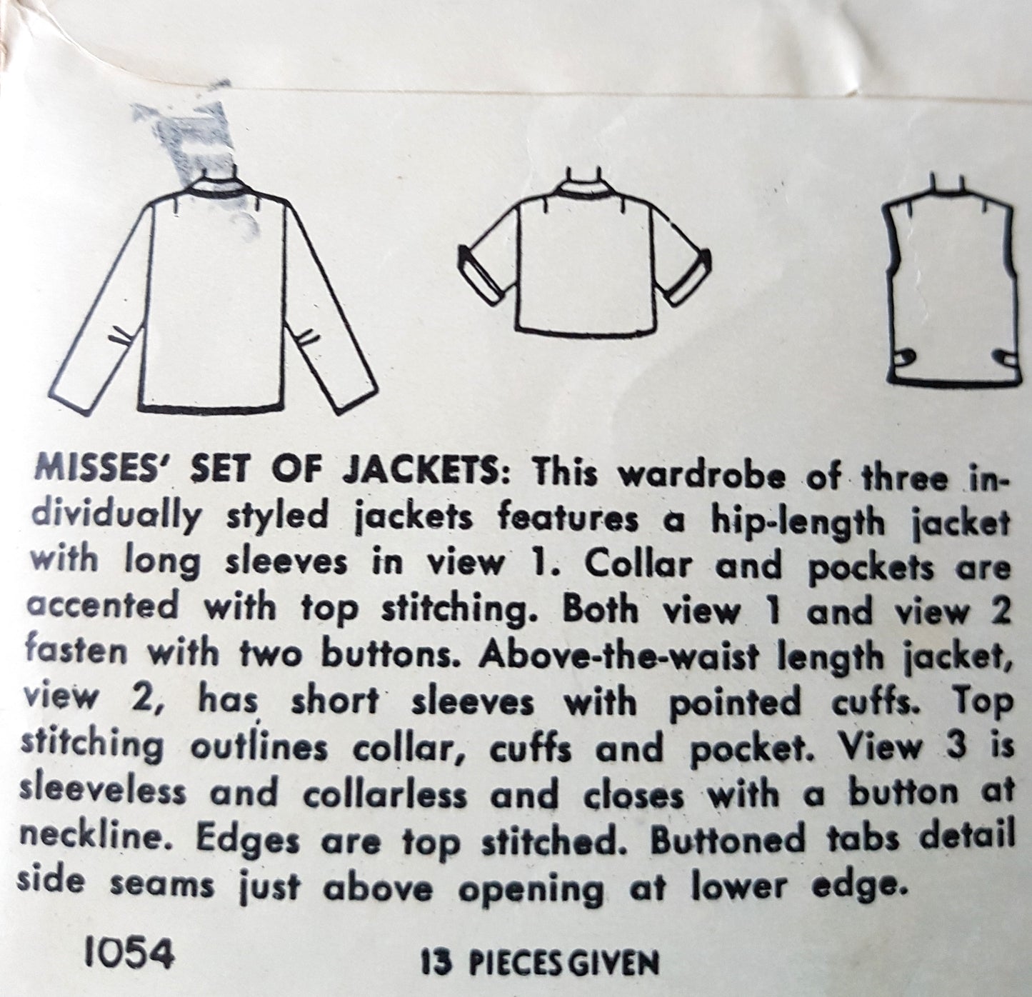 1950s WONDERFUL Set of Jackets Pattern SIMPLICITY 1054 Three Fabulous Styles, Bust 30 Vintage Sewing Pattern