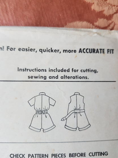 CUTE 1950s Playsuit Romper Pattern McCALLS 2060 Two Versions Front Zip or Front Button, Includes Embroidery Transfers, Bust 33 Vintage Sewing Pattern FF