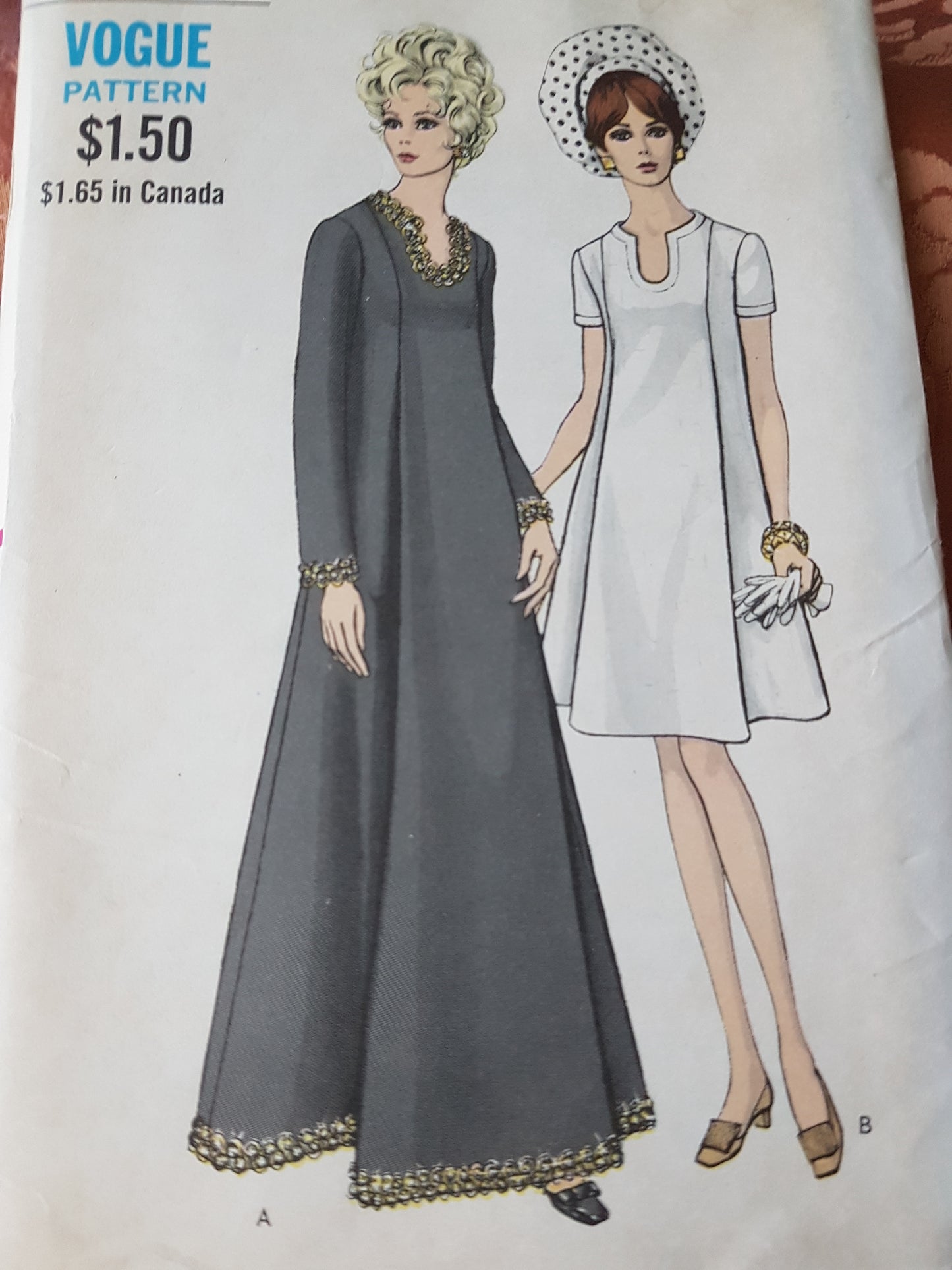 MOD 1960s Day or Evening Dress Pattern VOGUE 7499 Elegant Maternity Dress or Gown, Perfect Hostess Gown, Bust 38 Vintage Sewing Pattern FF