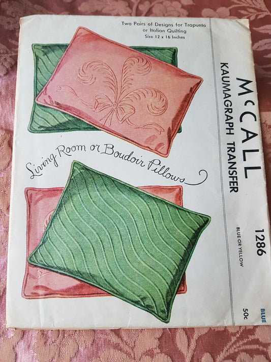 BEAUTIFUL 1940s Living Room or Boudoir Pillows Pattern McCALL 1286 Trapunto or Italian Quilting , Kaumagraph Transfer Craft Vintage Sewing Pattern Never Used