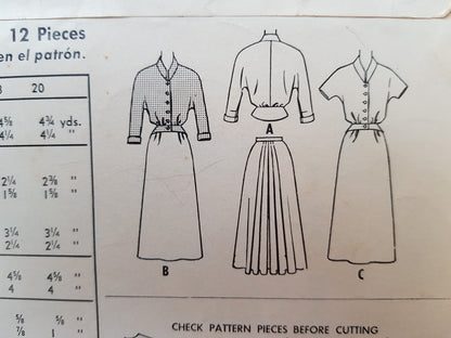 1950s STUNNING 2 Pc Dress Pattern McCALLs 9246 Flattering Slim Front Flattering Pleated Back, Bust 34 Vintage Sewing Pattern