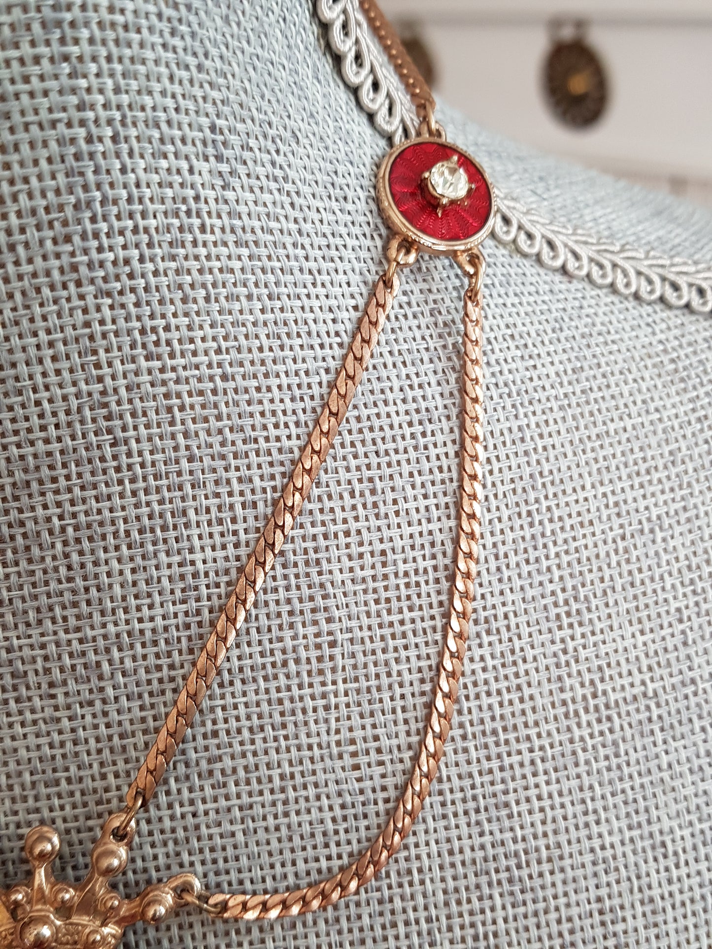Victorian Style Necklace, Fringed with Red Enamel and Sparkling Paste Stones, Stunning Antique Design, Collectible Vintage Jewelry