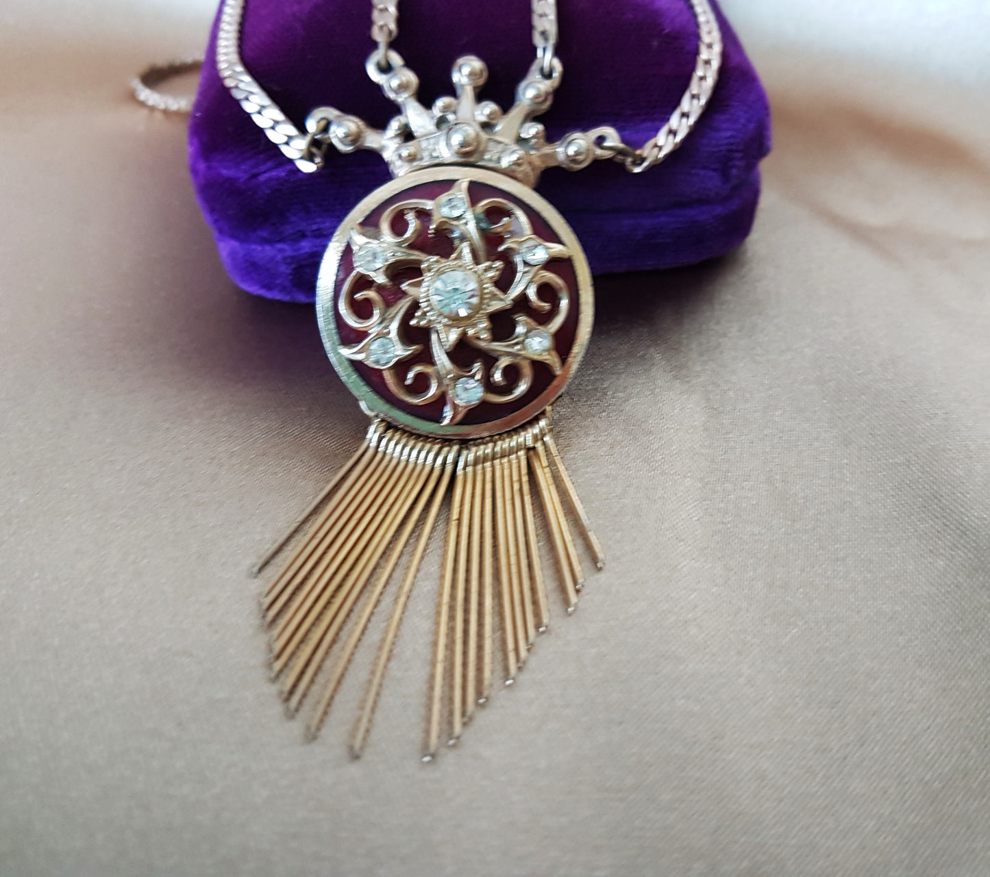 Victorian Style Necklace, Fringed with Red Enamel and Sparkling Paste Stones, Stunning Antique Design, Collectible Vintage Jewelry