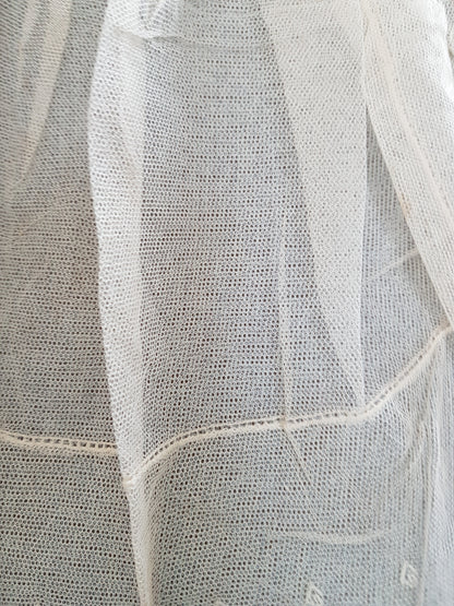 Victorian French Netted Lace Collar,Wide Tulle Lace Bib Front,Lace Jabot,Dramatic Under Suits,Collectible Vintage Clothing