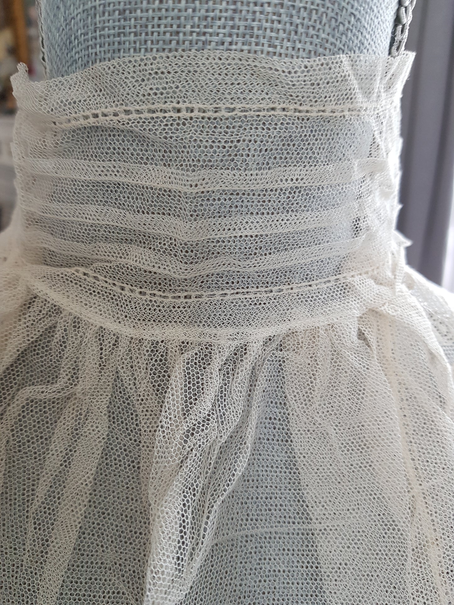 Victorian French Netted Lace Collar,Wide Tulle Lace Bib Front,Lace Jabot,Dramatic Under Suits,Collectible Vintage Clothing