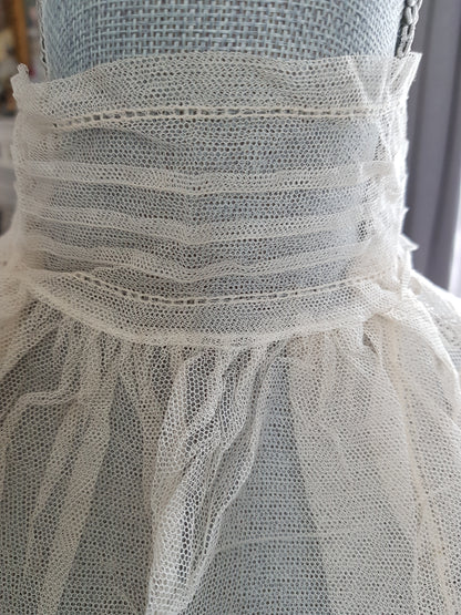 Victorian French Netted Lace Collar,Wide Tulle Lace Bib Front,Lace Jabot,Dramatic Under Suits,Collectible Vintage Clothing