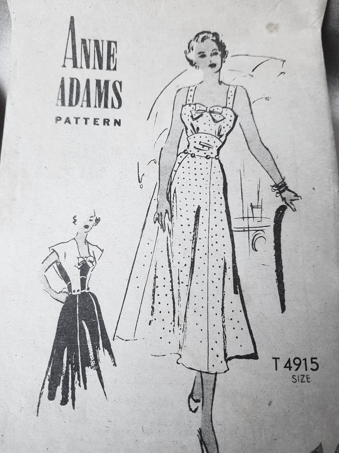 Late 1940s BEAUTIFUL Sun Dress and Capelet Pattern, ANNE ADAMS 4915 Lovely Figure Flattering Design Bust 32 Vintage Sewing Pattern