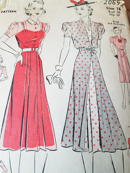 1930s BEAUTIFUL Dress and Redingote Pattern ADVANCE 2069 Day or Evening Cocktail Party, Lovely Design, Bust 34 Vintage Sewing Pattern