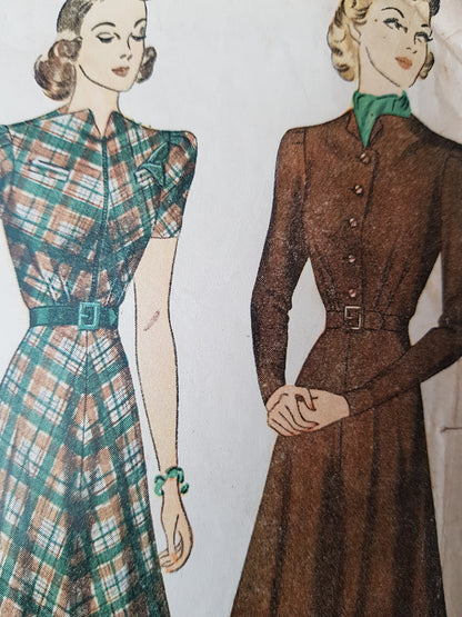 Late 1930s LOVELY Dress Pattern SIMPLICITY  Unique Neckline and 3162 Flared Skirted Dress Bust 34 Vintage Sewing Pattern