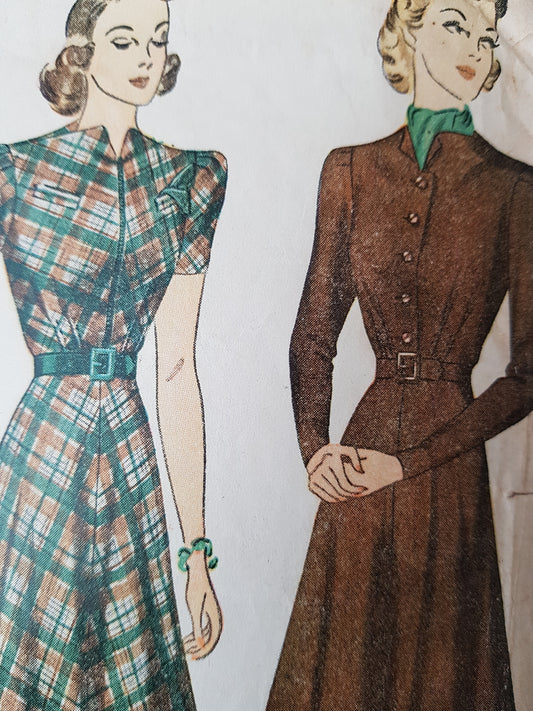 Late 1930s LOVELY Dress Pattern SIMPLICITY  Unique Neckline and 3162 Flared Skirted Dress Bust 34 Vintage Sewing Pattern