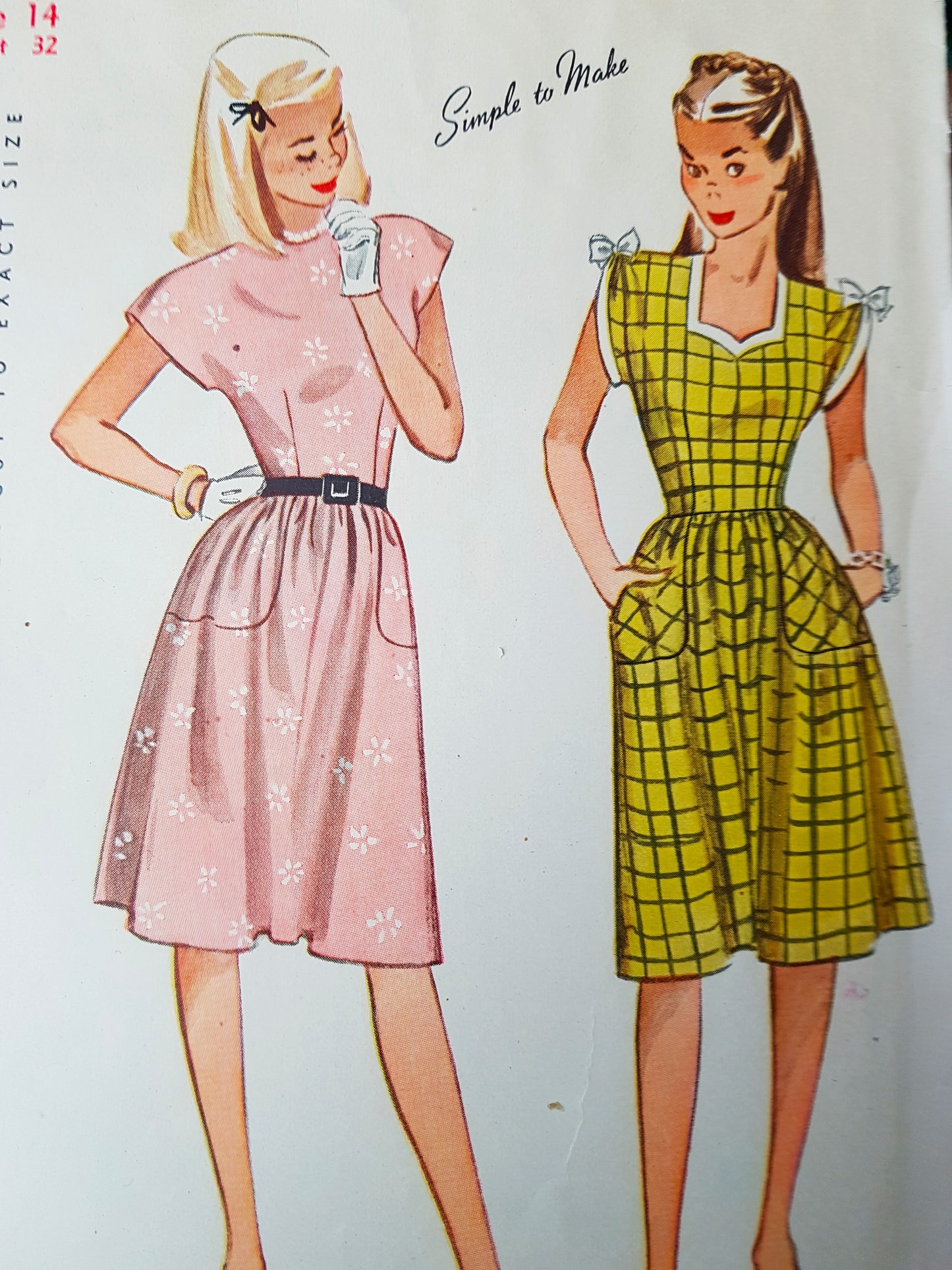 1940s PRETTY Dress Pattern SIMPLICITY 1681 Two Style Versions, Includes Sweetheart Neckline, Pockets, Bust 32, Simple To Make Vintage Sewing Pattern