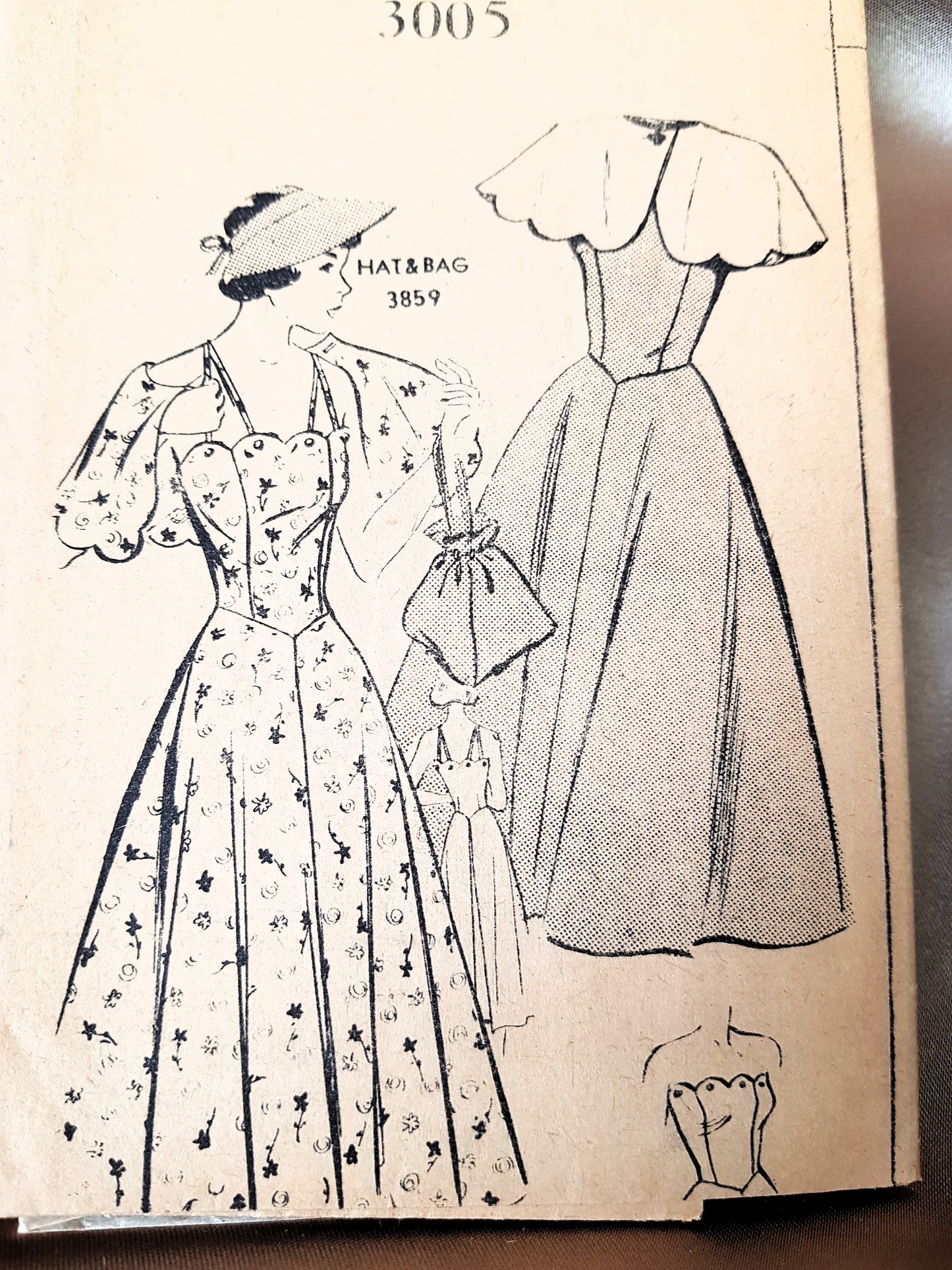 LOVELY Late 40s Summer Dress and Cape Pattern Mail Order 3005 Dress Pattern, Strapless or Straps, Cute Shoulder Cape, Bust 32 Vintage Sewing Pattern