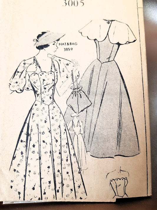 LOVELY Late 40s Summer Dress and Cape Pattern Mail Order 3005 Dress Pattern, Strapless or Straps, Cute Shoulder Cape, Bust 32 Vintage Sewing Pattern