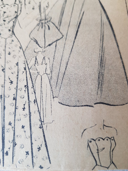 LOVELY Late 40s Summer Dress and Cape Pattern Mail Order 3005 Dress Pattern, Strapless or Straps, Cute Shoulder Cape, Bust 32 Vintage Sewing Pattern