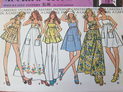 1970s CUTE Smock Sundress or Top and Bloomers Pattern McCALLS 3559 3 Lengths Baby Doll Style Sun Dress, Bust 34 Vintage Sewing Pattern