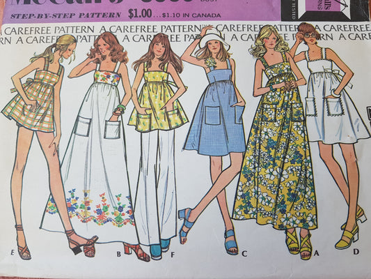 1970s CUTE Smock Sundress or Top and Bloomers Pattern McCALLS 3559 3 Lengths Baby Doll Style Sun Dress, Bust 34 Vintage Sewing Pattern