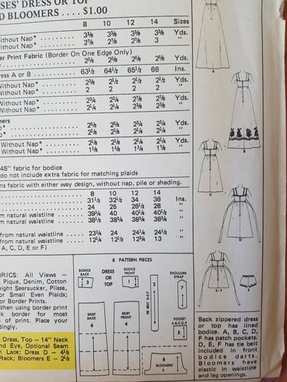 1970s CUTE Smock Sundress or Top and Bloomers Pattern McCALLS 3559 3 Lengths Baby Doll Style Sun Dress, Bust 34 Vintage Sewing Pattern