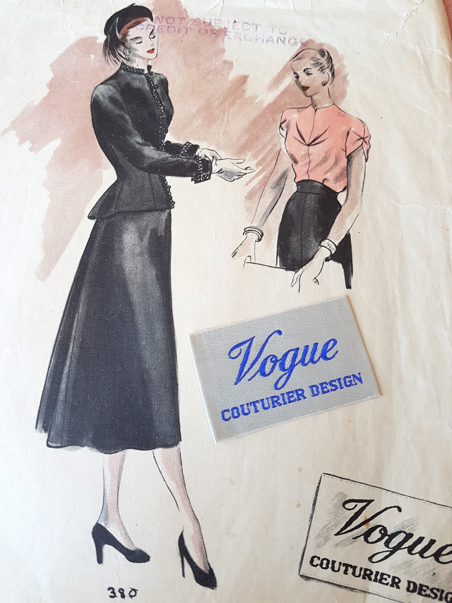 1940s GORGEOUS Film Noir 3 Pc Suit Pattern VOGUE COUTURIER DESIGN 380  Beautiful Design Details, Bust 30 Vintage Sewing Pattern +Sew In Label