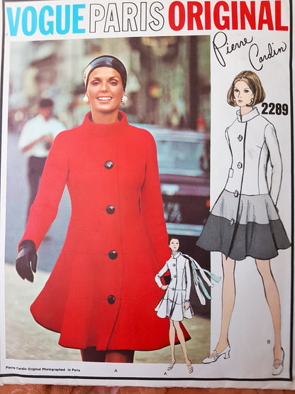 1970 PIERRE CARDIN Mod Coat Dress Pattern VOGUE PARIS Original 2289 Fabulous Front Button Coat Dress, Beautiful Design, Bust 31 Vintage Sewing Pattern