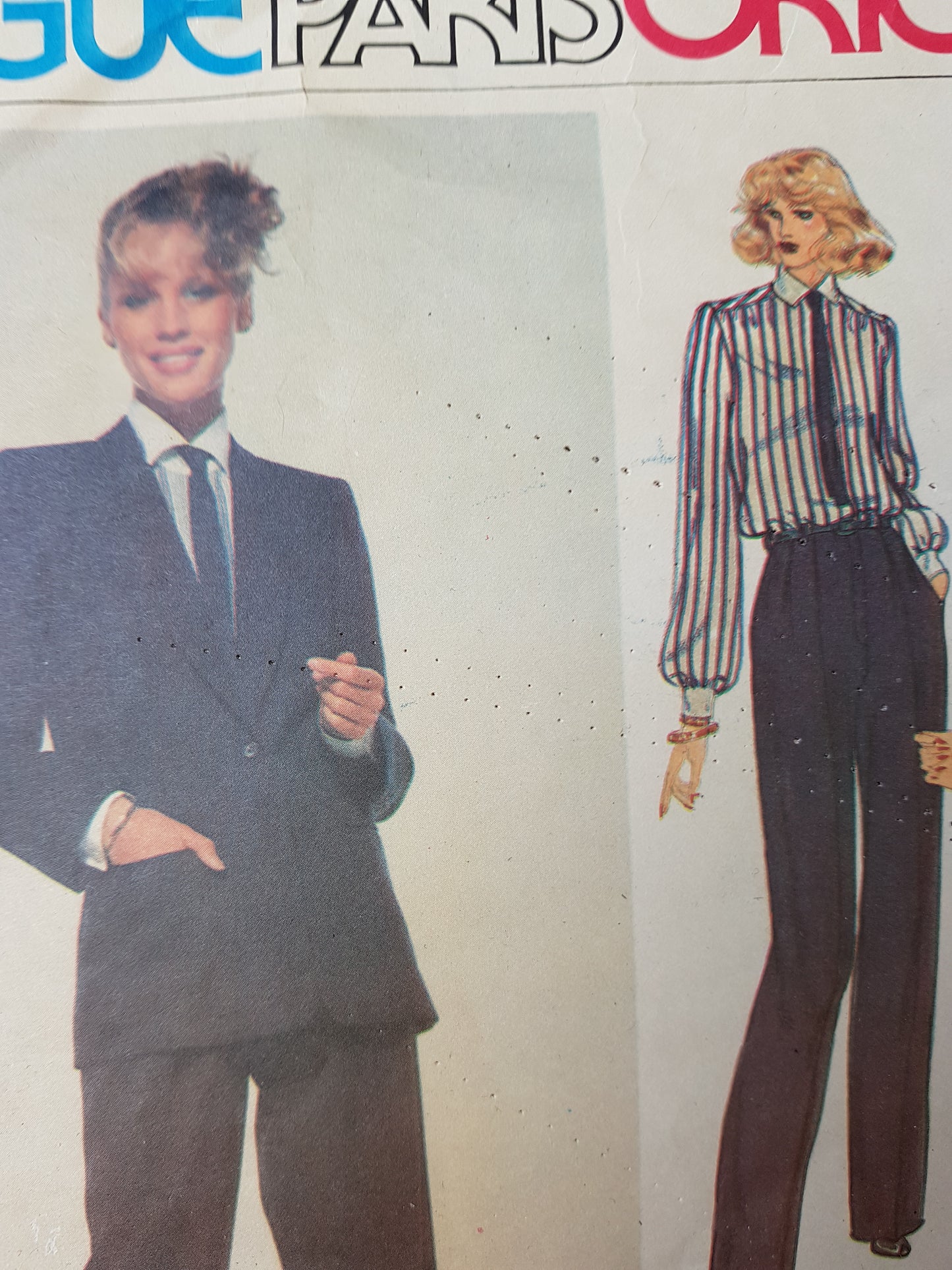 70s DIOR Suit and Blouse Pattern VOGUE Paris Original 1985 Fabulous Double Breasted Jacket, High Waist Straight Pants,Lovely Blouse, Bust 32 Vintage Sewing Pattern
