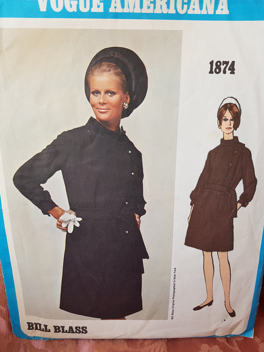 1960s CLASSY Bill Blass Asymmetrical Dress Pattern VOGUE Americana 1874 Beautiful Design Features, Bust 36 Vintage Sewing Pattern
