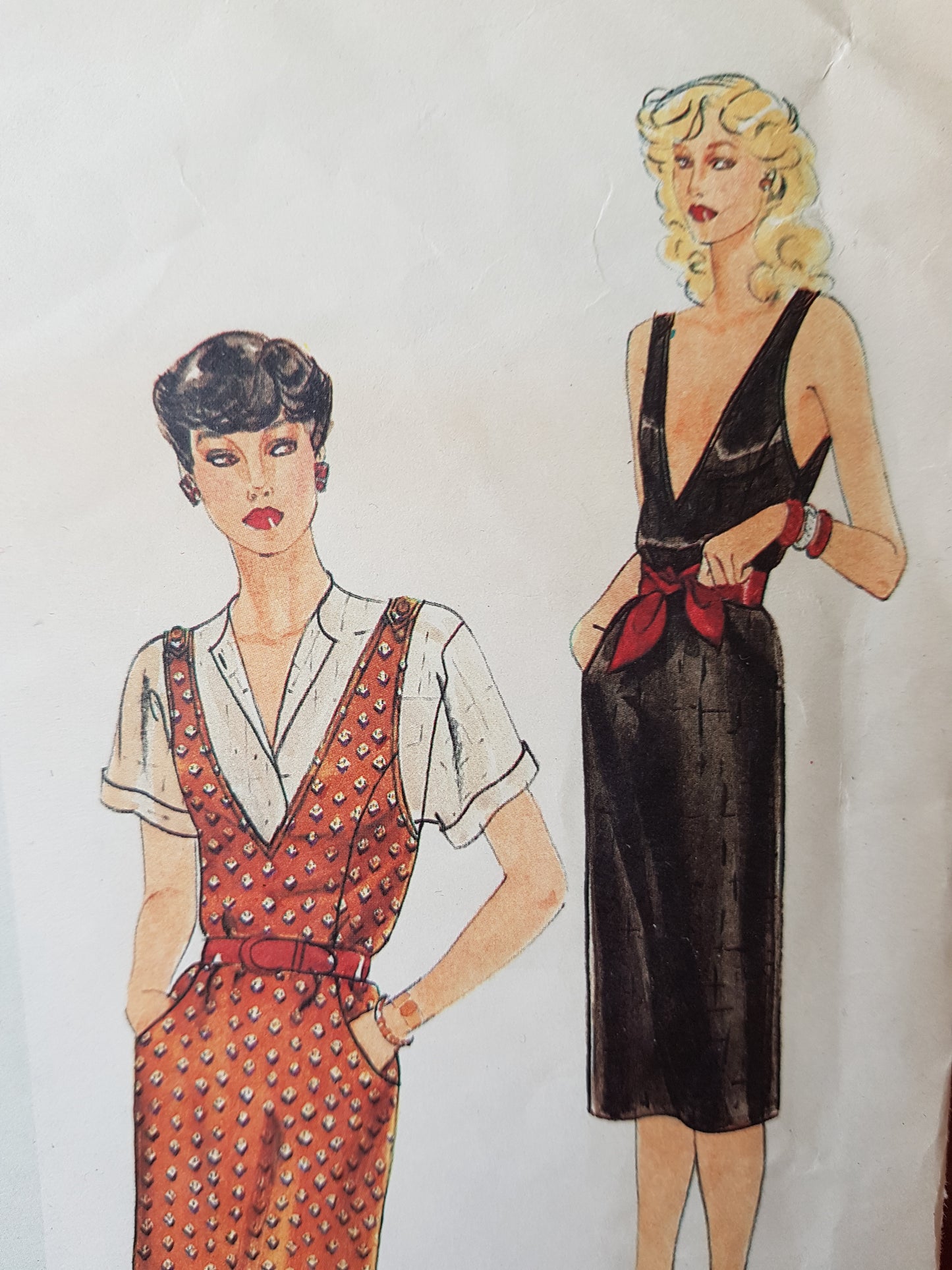 1980s FABULOUS Stan Herman Dress and Top Pattern VOGUE American Designer 2392 Plunging V Neckline Cocktail Dress or Jumper and Blouse Bust 32 Vintage Sewing Pattern