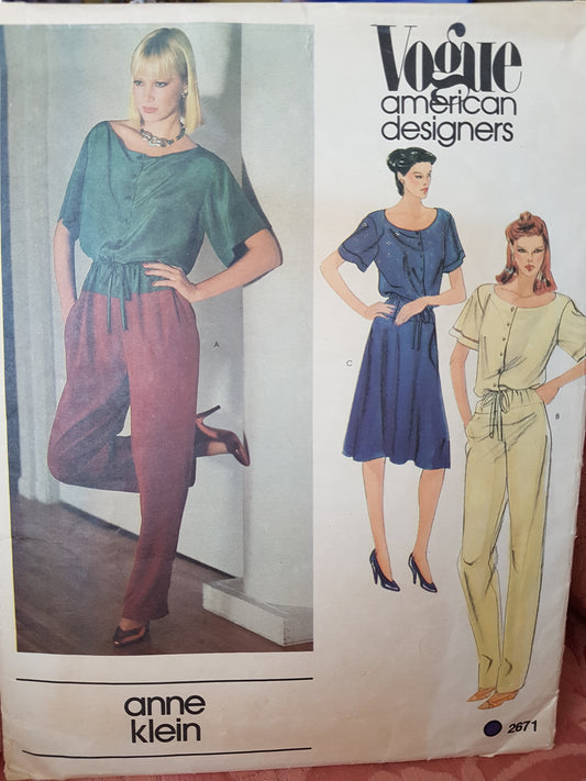 1980s FABULOUS Anne Klein Jumpsuit and Dress Pattern VOGUE American Designers 2671 Flattering Design Bust 34 Vintage Sewing Pattern