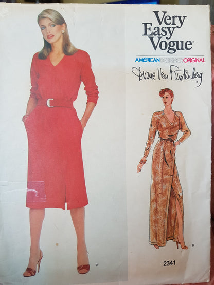 1970s CLASSY Diane Von Furstenberg Dress Pattern VOGUE American Designer 2341 Pull Over Silm Dress Side Slit Bust 32 Vintage Sewing Pattern FF