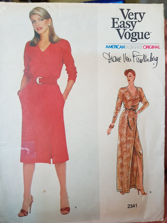 1970s CLASSY Diane Von Furstenberg Dress Pattern VOGUE American Designer 2341 Pull Over Silm Dress Side Slit Bust 32 Vintage Sewing Pattern FF