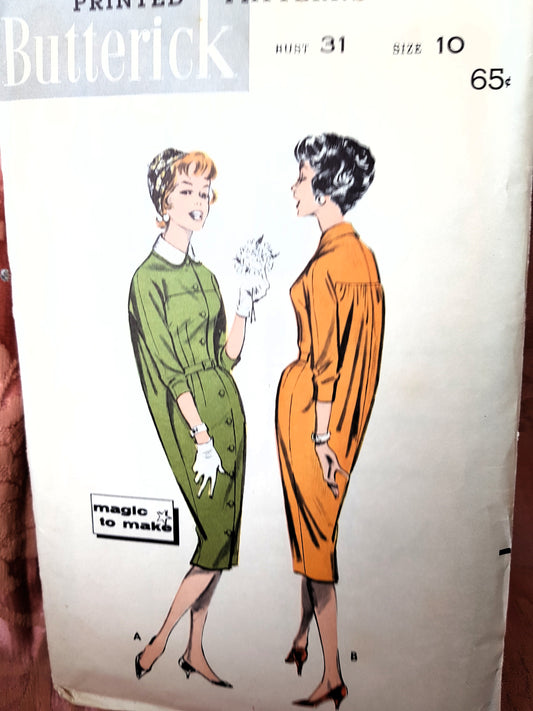 1950s FABULOUS Butterfly-Back Chemise Dress Pattern BUTTERICK 8658 Bust 31 Easy To Sew Vintage Sewing Pattern
