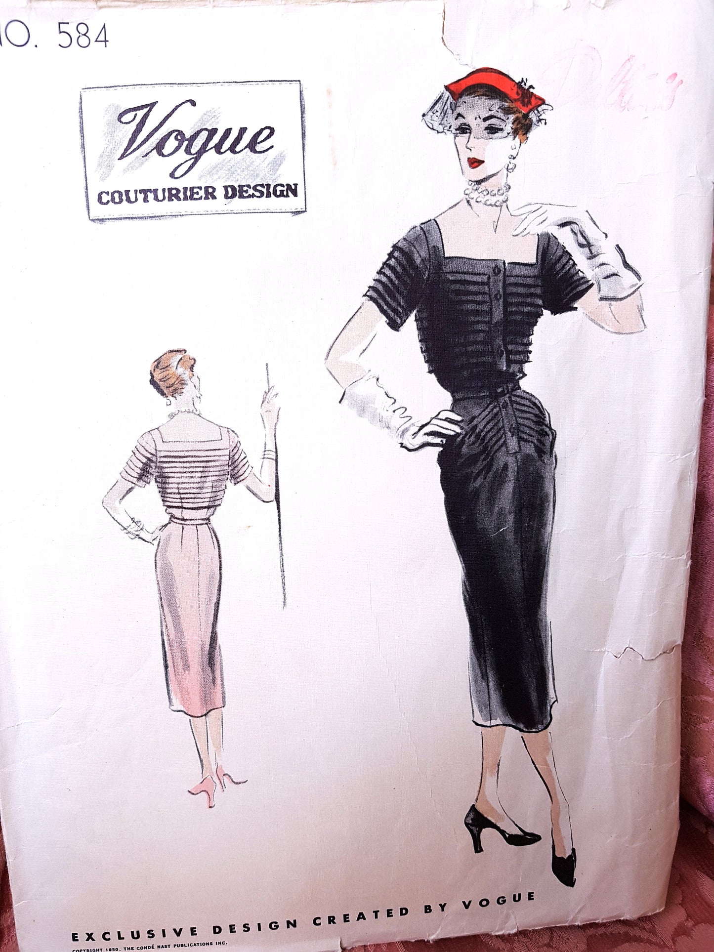 1950s STUNNING Elegance Slim Dress Pattern VOGUE Couturier Design 584 Beautiful Tucked Details, Bust 34 Vintage Sewing Pattern +Vogue Sew In Label