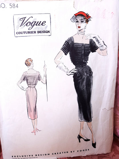 1950s STUNNING Elegance Slim Dress Pattern VOGUE Couturier Design 584 Beautiful Tucked Details, Bust 34 Vintage Sewing Pattern +Vogue Sew In Label