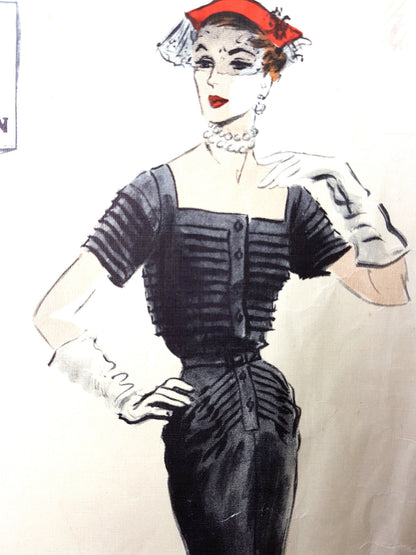 1950s STUNNING Elegance Slim Dress Pattern VOGUE Couturier Design 584 Beautiful Tucked Details, Bust 34 Vintage Sewing Pattern +Vogue Sew In Label
