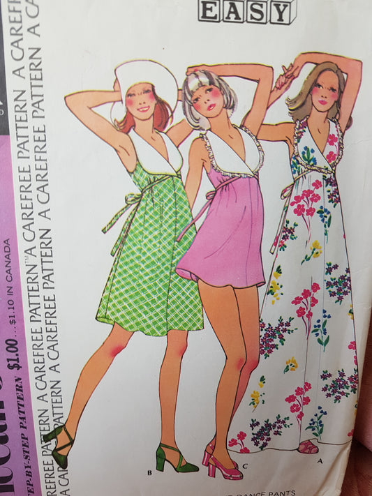 Vintage 1970s McCalls 3561 Cute Baby Doll Dress with Dance Pants or Maxi Dress Bust 36 Vintage Sewing pattern