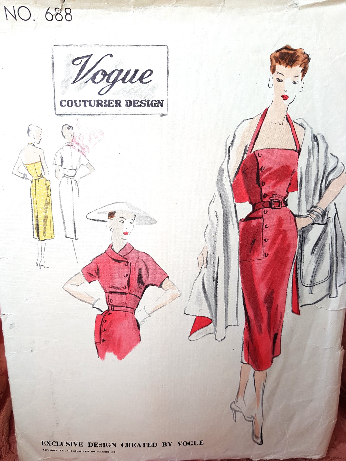 1950s GORGEOUS Slim Dress, Bolero and Stole Pattern VOGUE Couturier Design Halter Style Dress, Stunning Couture Details, Bust 30 Vintage Sewing Pattern