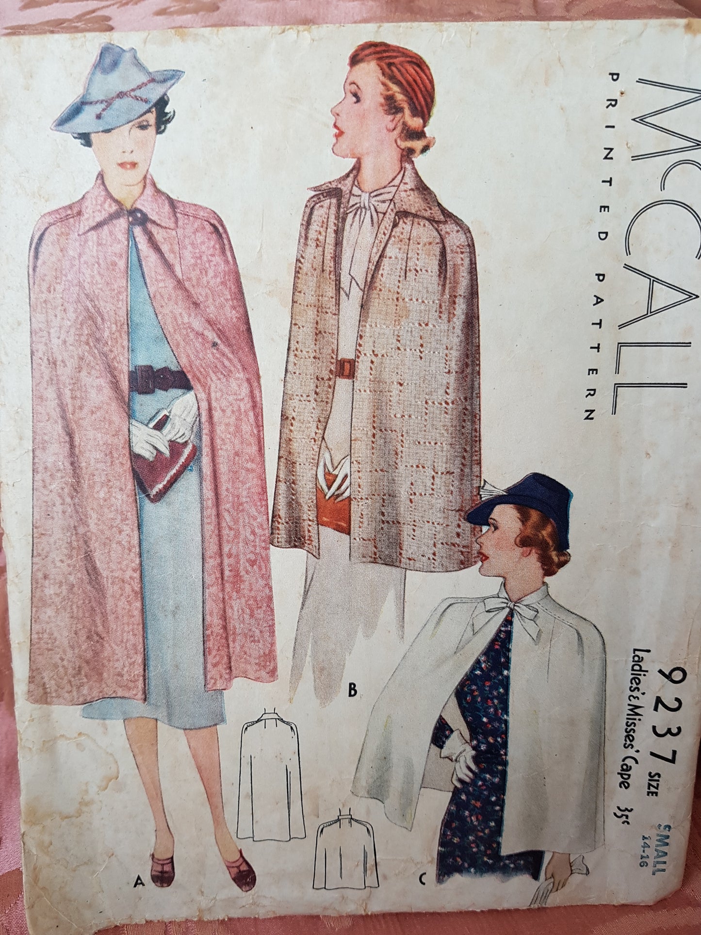 1930s STUNNING Cape Coat Pattern McCALL 9237 Easy Elegance in 2 Lengths and Versions, Size Small Vintage Sewing Pattern