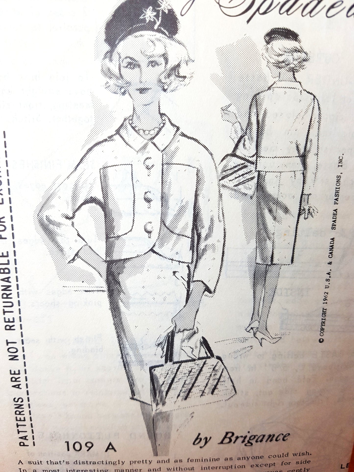 Early 1960s CLASSY Slim Skirt Suit by Brigance Pattern SPADEA 109A Lovely Slim Skirt and Shorter Jacket, Bust 35 Vintage Sewing Pattern FF