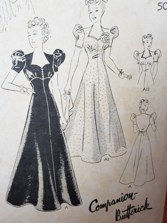 1930s BEAUTIFUL Evening Gown Pattern COMPANION-BUTTERICK 8173, Figure Flattering Sweetheart Neckline Dress,  Bias Cut Version, Bust 30,BEGINNERS Vintage Sewing Pattern