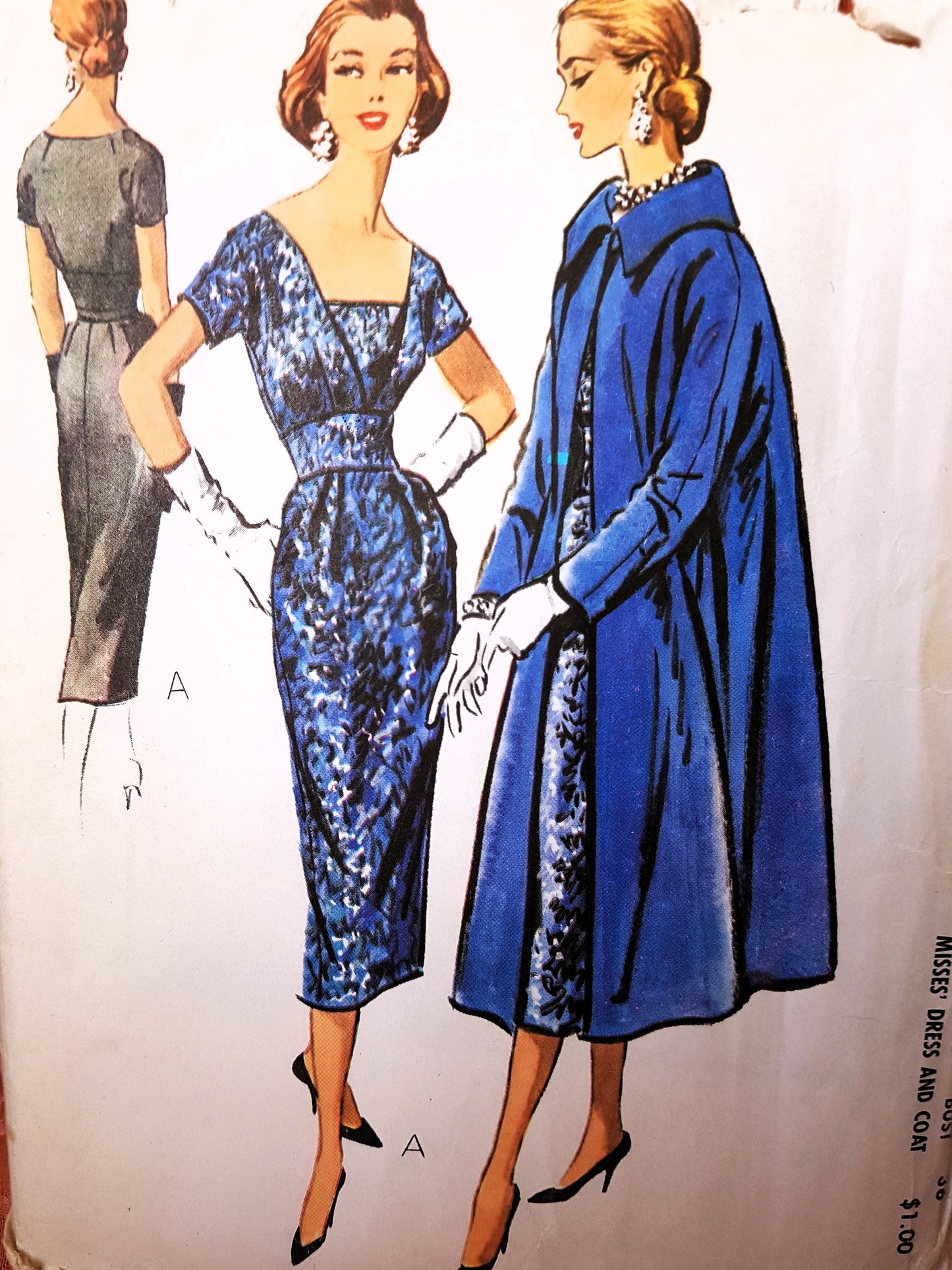 1950s STUNNING Cocktail Evening Dress and Flared Back Coat Pattern McCALL's 4295 Beautiful Slim Dress Stunning Coat, Bust 36 Vintage Sewing Pattern