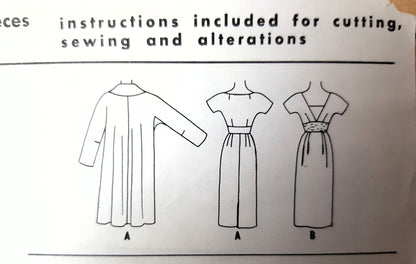 1950s STUNNING Cocktail Evening Dress and Flared Back Coat Pattern McCALL's 4295 Beautiful Slim Dress Stunning Coat, Bust 36 Vintage Sewing Pattern