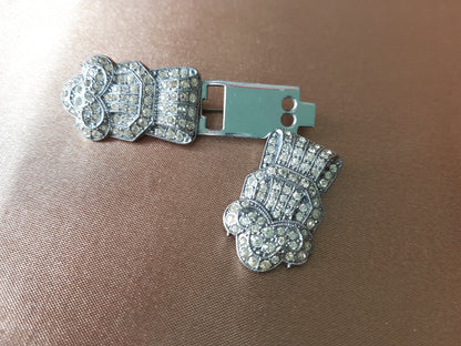 ART DECO Diamanté Dress Clips,Duette Brooch,Bridal Jewelry,1920s Brooch,Glittering Paste ,Vintage Flapper Pin,Beautiful Design