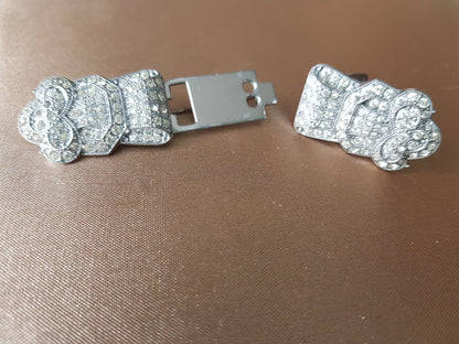 ART DECO Diamanté Dress Clips,Duette Brooch,Bridal Jewelry,1920s Brooch,Glittering Paste ,Vintage Flapper Pin,Beautiful Design