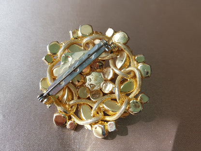 STUNNING Art Glass Brooch, Blue and AB Glass Stones, Pinwheel Design,Layered Brooch, MCM,Mid-Century ,Collectible Vintage Jewelry