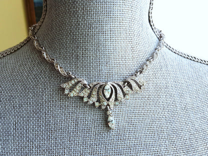 GORGEOUS Bogoff Signed Necklace, Quality Made Clear Rhinestones, Lovely Design, Day Evening or Bridal necklace, Vintage 1950s Jewelry