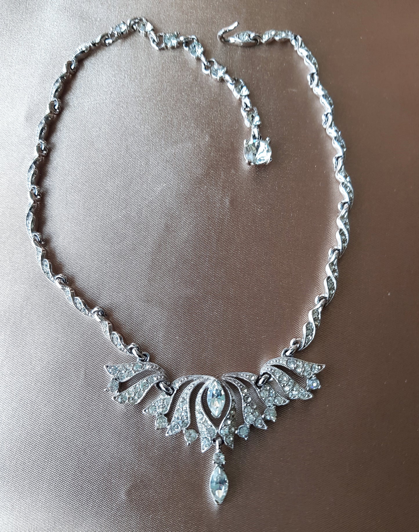 GORGEOUS Bogoff Signed Necklace, Quality Made Clear Rhinestones, Lovely Design, Day Evening or Bridal necklace, Vintage 1950s Jewelry