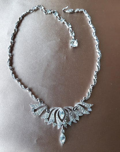 GORGEOUS Bogoff Signed Necklace, Quality Made Clear Rhinestones, Lovely Design, Day Evening or Bridal necklace, Vintage 1950s Jewelry